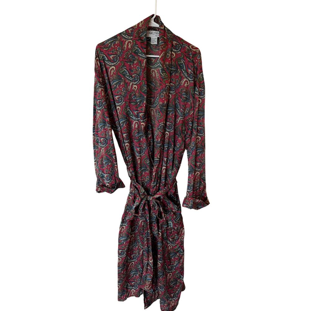 Silk Assets by Danco Long Sleeve Tie Waist Robe Paisley Red Women's One Size